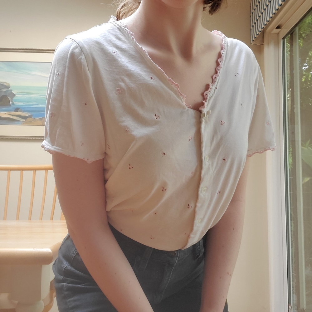 Eyelet Crochet Trim Sleep Shirt